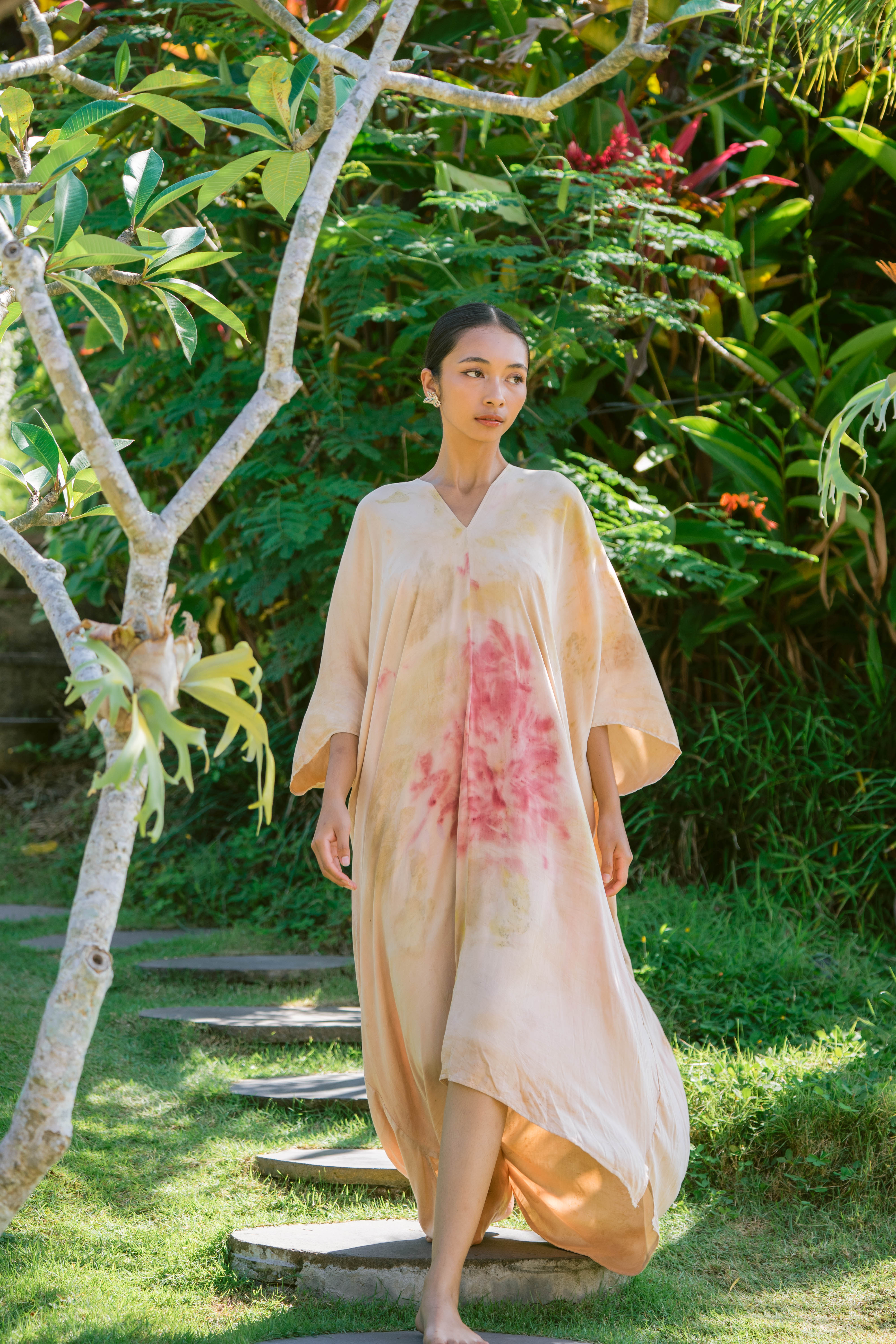 The Parvati – Dusty Pink, Red, Yellow & Green  Eco Vero Friendly Print Dress